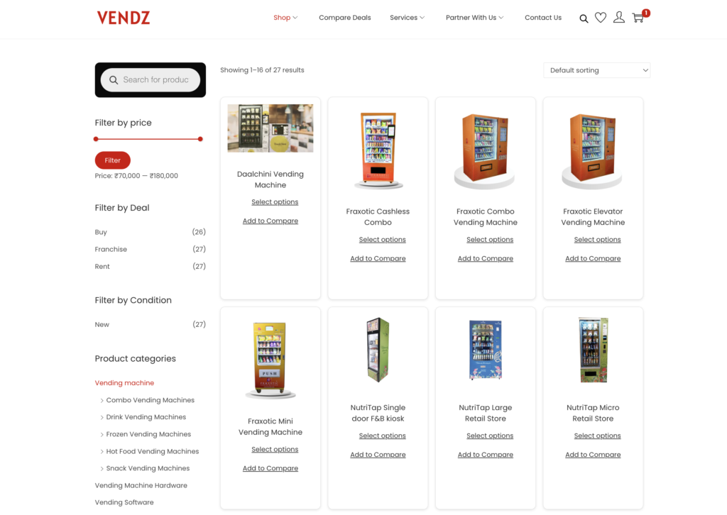 Vendz vending machine marketplace shop user interface